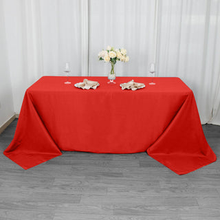 Add Elegance to Your Event with the 90"x132" Red Seamless Premium Polyester Rectangular Tablecloth