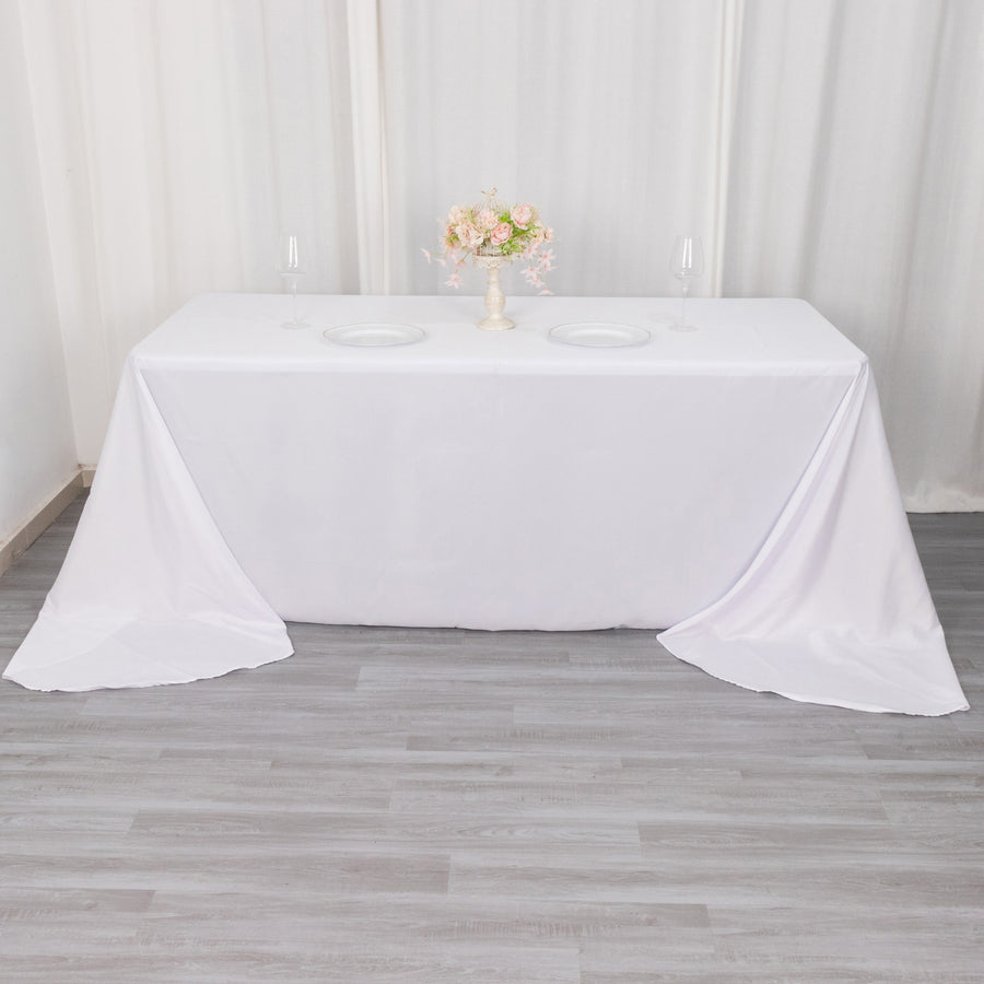 90 inch x 156 inch White Polyester Round Corner Linen Rectangular Tablecloth
