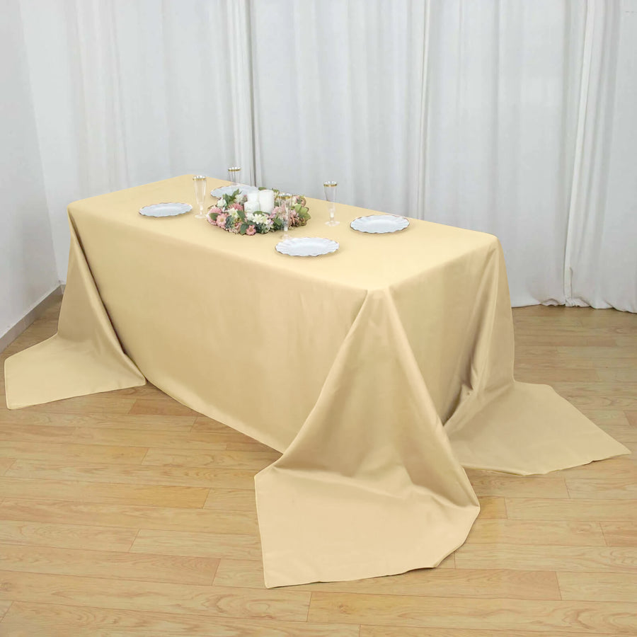 90"x156" Beige Polyester Rectangular Tablecloth