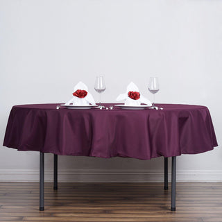 Elevate Your Event Decor with the 90" Eggplant Seamless Polyester Round Tablecloth