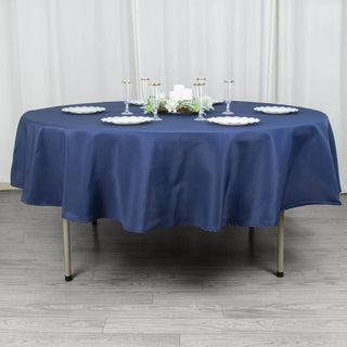 Elevate Your Event with the 90" Navy Blue Seamless Premium Polyester Round Tablecloth