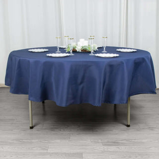 Elevate Your Event with the 90" Navy Blue Premium Polyester Round Tablecloth Elevate Your Event with the 90" Navy Blue Premium Polyester Round Tablecloth