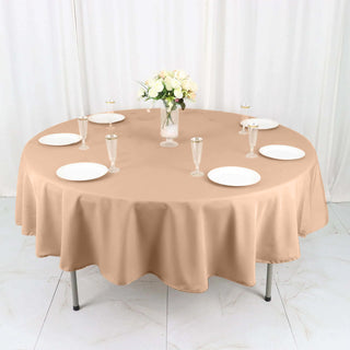 Elevate Your Event Decor with the 90" Nude Polyester Round Tablecloth Elevate Your Event Decor with the 90" Nude Polyester Round Tablecloth