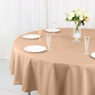 Create Unforgettable Moments with the 90" Nude Polyester Round Tablecloth Create Unforgettable Moments with the 90" Nude Polyester Round Tablecloth