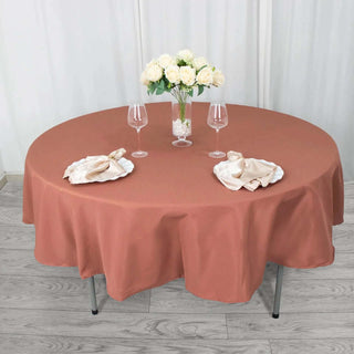 Elevate Your Event with the Terracotta (Rust) Polyester Round Tablecloth Elevate Your Event with the Terracotta (Rust) Polyester Round Tablecloth