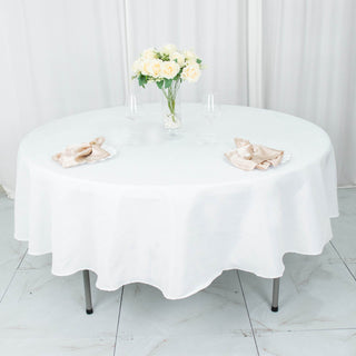 Elevate Your Event with the 90" White Seamless Premium Polyester Round Tablecloth