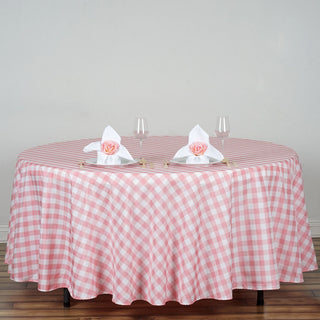 Elegant and Chic White/Rose Quartz Buffalo Plaid Tablecloth