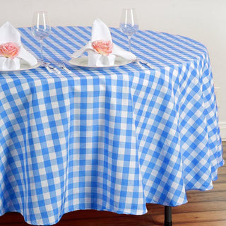 Create a Memorable Event with the White/Navy Blue Buffalo Plaid Round Tablecloth