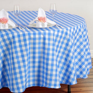 Create a Memorable Event with the White/Navy Blue Buffalo Plaid Round Tablecloth Create a Memorable Event with the White/Navy Blue Buffalo Plaid Round Tablecloth