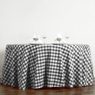 Elegant and Versatile White/Black Buffalo Plaid Round Tablecloth Elegant and Versatile White/Black Buffalo Plaid Round Tablecloth