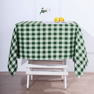 Create a Stylish and Memorable Event with our White/Green Buffalo Plaid Square Tablecloth Create a Stylish and Memorable Event with our White/Green Buffalo Plaid Square Tablecloth