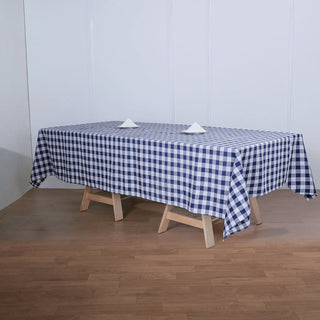 Elevate Your Event Decor with the White/Navy Blue Buffalo Plaid Tablecloth