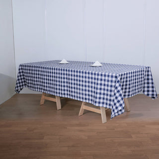Elevate Your Event Decor with the White/Navy Blue Buffalo Plaid Tablecloth Elevate Your Event Decor with the White/Navy Blue Buffalo Plaid Tablecloth