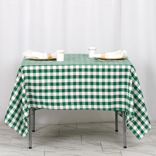 Create a Timeless and Charming Atmosphere with the White/Green Buffalo Plaid Square Tablecloth