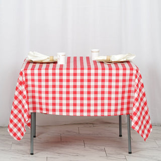 Create a Picture-Perfect Event with the White/Red Buffalo Plaid Square Tablecloth Create a Picture-Perfect Event with the White/Red Buffalo Plaid Square Tablecloth