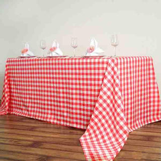 Elevate Your Event with the White/Red Buffalo Plaid Tablecloth