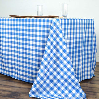 Add a Touch of Class to Your Event with the White/Blue Seamless Buffalo Plaid Rectangle Tablecloth Add a Touch of Class to Your Event with the White/Blue Seamless Buffalo Plaid Rectangle Tablecloth