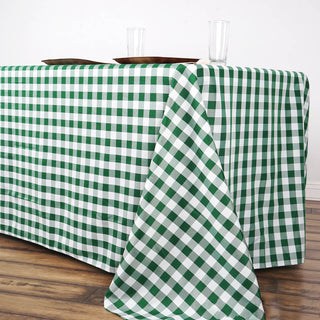 Elevate Your Event Decor with the White/Green Seamless Buffalo Plaid Rectangle Tablecloth