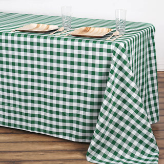 Create Unforgettable Memories with the White/Green Seamless Buffalo Plaid Rectangle Tablecloth