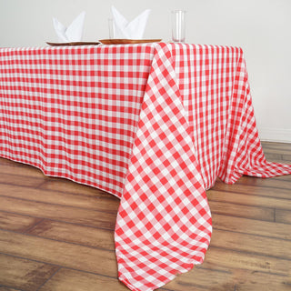 Elegant White/Red Buffalo Plaid Tablecloth for Stylish Events Elegant White/Red Buffalo Plaid Tablecloth for Stylish Events