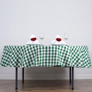 90" White/Green Buffalo Plaid Round Tablecloth 90" White/Green Buffalo Plaid Round Tablecloth