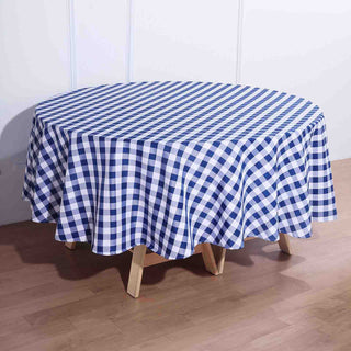 Elevate Your Decor with the White/Navy Blue Seamless Buffalo Plaid Round Tablecloth