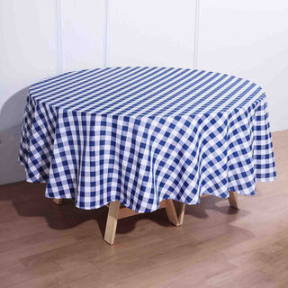 Elevate Your Decor with the White/Navy Blue Buffalo Plaid Round Tablecloth Elevate Your Decor with the White/Navy Blue Buffalo Plaid Round Tablecloth