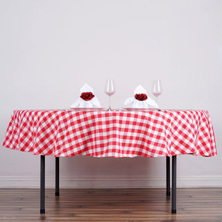 Elevate Your Event Decor with the White/Red Seamless Buffalo Plaid Round Tablecloth