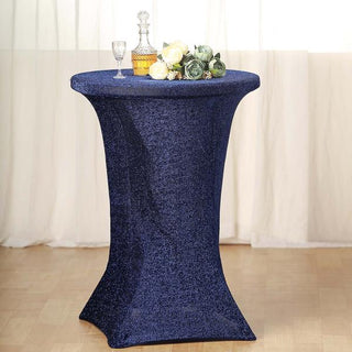 Dazzle Your Guests with the Shiny Glittered Spandex Cocktail Table Cover