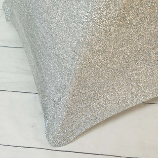 Perfectly Bedazzle Your Event with the Silver Metallic Shiny Glittered Spandex Cocktail Table Cover Perfectly Bedazzle Your Event with the Silver Metallic Shiny Glittered Spandex Cocktail Table Cover