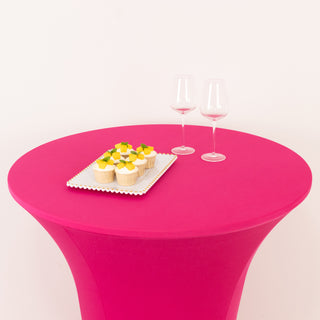 <span>Durable Fuchsia Spandex High Top Table Cover</span> <span>Durable Fuchsia Spandex High Top Table Cover</span>