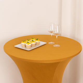 <span>Durable Gold Spandex High Top Table Cover</span> <span>Durable Gold Spandex High Top Table Cover</span>
