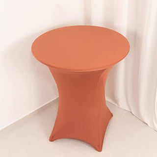 <span>Elegant Terracotta (Rust) Spandex Highboy Table Cover</span> <span>Elegant Terracotta (Rust) Spandex Highboy Table Cover</span>