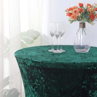 Style and Functionality in One: Hunter Emerald Green Crushed Velvet Stretch Table Cover Style and Functionality in One: Hunter Emerald Green Crushed Velvet Stretch Table Cover