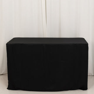 <strong>Durable Black Fitted Rectangle Polyester Tablecloth 4ft</strong> <strong>Durable Black Fitted Rectangle Polyester Tablecloth 4ft</strong>