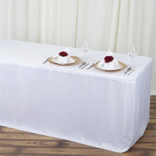 Elegant White Fitted Polyester Rectangular Table Cover