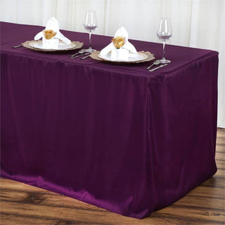 Elegant Eggplant Fitted Polyester Rectangular Table Cover