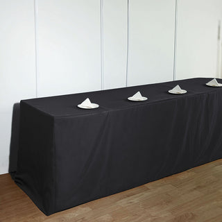 Unleash Your Creativity with the 8ft Black Fitted Polyester Rectangular Table Cover