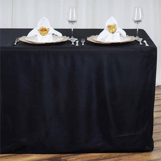 Durable and Stylish: The 8ft Black Fitted Polyester Rectangular Table Cover Durable and Stylish: The 8ft Black Fitted Polyester Rectangular Table Cover
