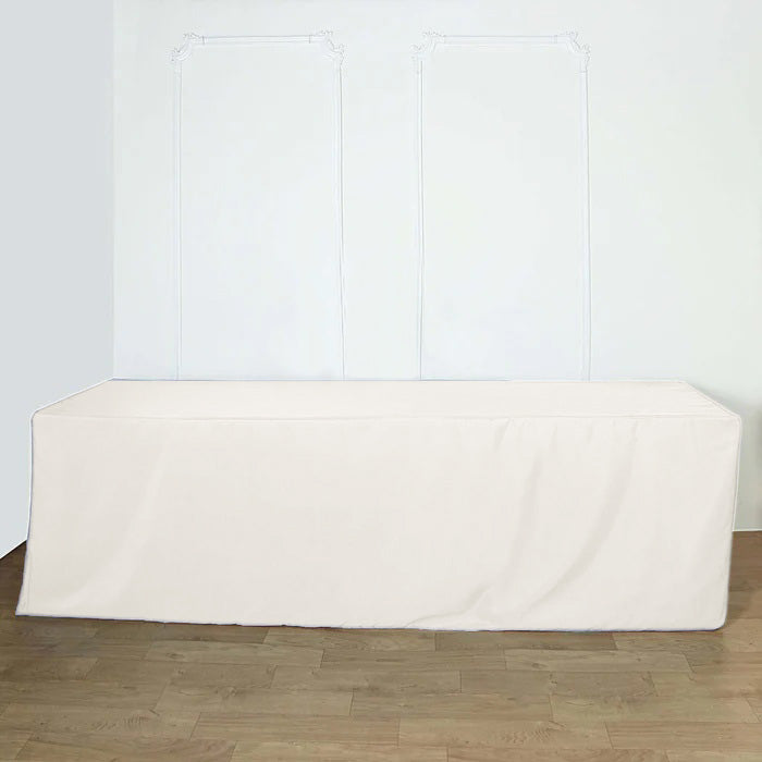 8FT Ivory Fitted Polyester Rectangular Table Cover