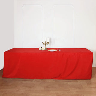 Elevate Your Event with the 8ft Red Fitted Polyester Rectangular Table Cover Elevate Your Event with the 8ft Red Fitted Polyester Rectangular Table Cover