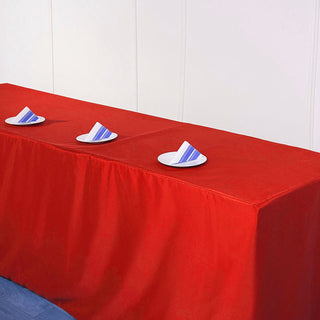 Dress Up Your Table with the 8ft Red Fitted Polyester Rectangular Table Cover Dress Up Your Table with the 8ft Red Fitted Polyester Rectangular Table Cover