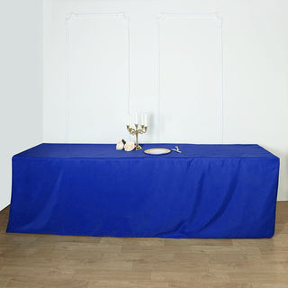 Elevate Your Event Decor with the 8ft Royal Blue Fitted Polyester Rectangular Table Cover