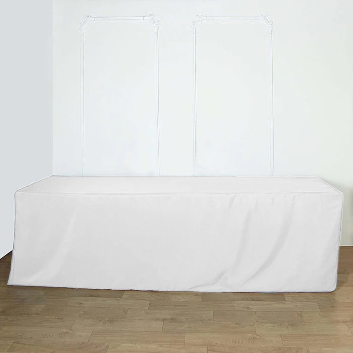 8FT White Fitted Polyester Rectangular Table Cover