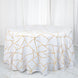 120inch White Round Polyester Tablecloth With Gold Foil Geometric Pattern