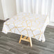 54"x54" White Polyester Square Tablecloth With Gold Foil Geometric Pattern