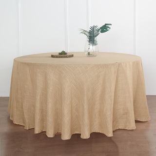 Elegant and Natural: 120" Natural Seamless Round Tablecloth in Slubby Textured Linen