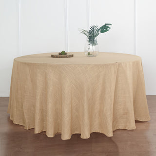 Elegant and Natural: 120" Natural Seamless Round Tablecloth in Slubby Textured Linen Elegant and Natural: 120" Natural Seamless Round Tablecloth in Slubby Textured Linen