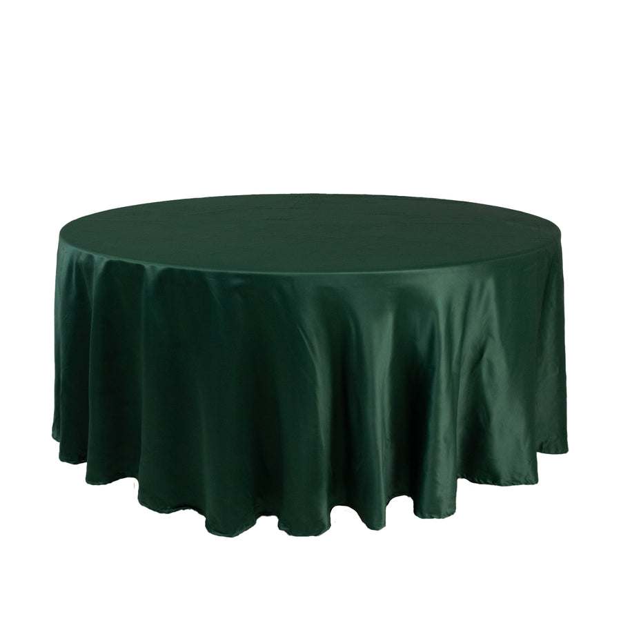 108" Hunter Emerald Green Lamour Satin Round Tablecloth