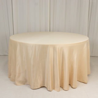 <strong>Seamless Beige Lamour Satin Round Tablecloth 120”</strong> <strong>Seamless Beige Lamour Satin Round Tablecloth 120”</strong>